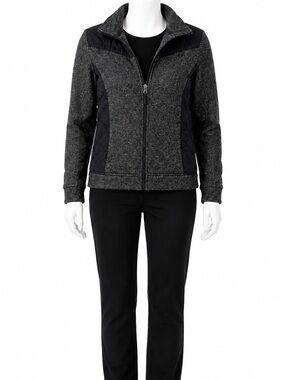 CB Sports Women's Large Gray Black Quilted Full Zip Hybrid Jacket